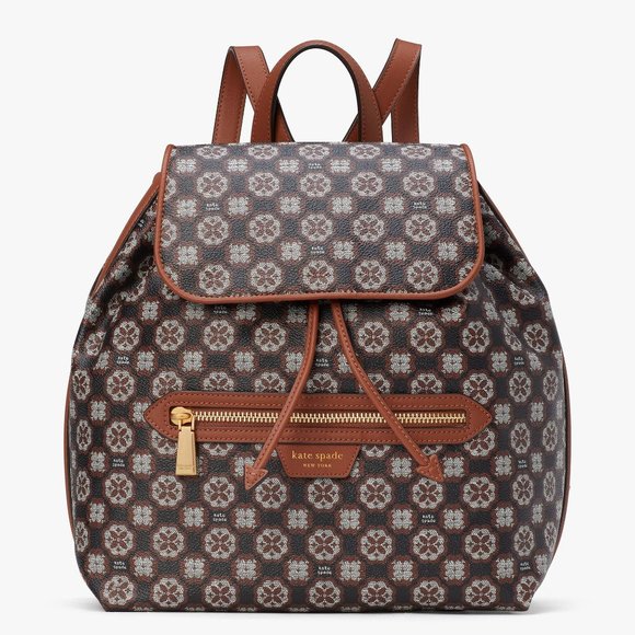 New Kate Spade Flower Monogram Coated Canvas Medium Backpack Black